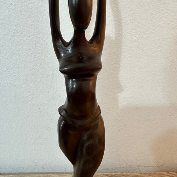 Wooden Statue of Dancing Woman Tribal 13" Tall African The Dancer Carved Ebony - Picture 3 of 8
